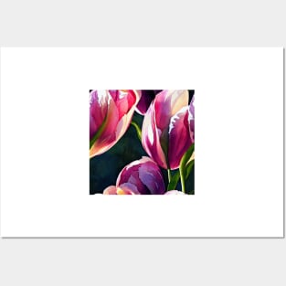 Watercolor tulip pattern Posters and Art